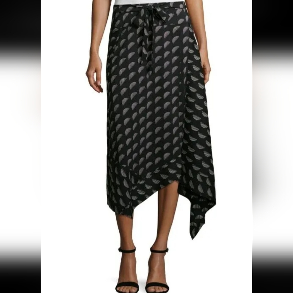 Worthington Wrap Sarong Skirt Black Zelenia Geometric white.